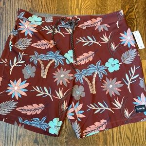 Hurley Board Shorts Swim Trunks Palm Tree Leaf Floral Tropical Resort Wear 34